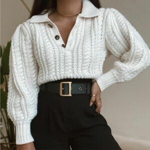 Zara Cream Crew Neck Cable Knit Sweater